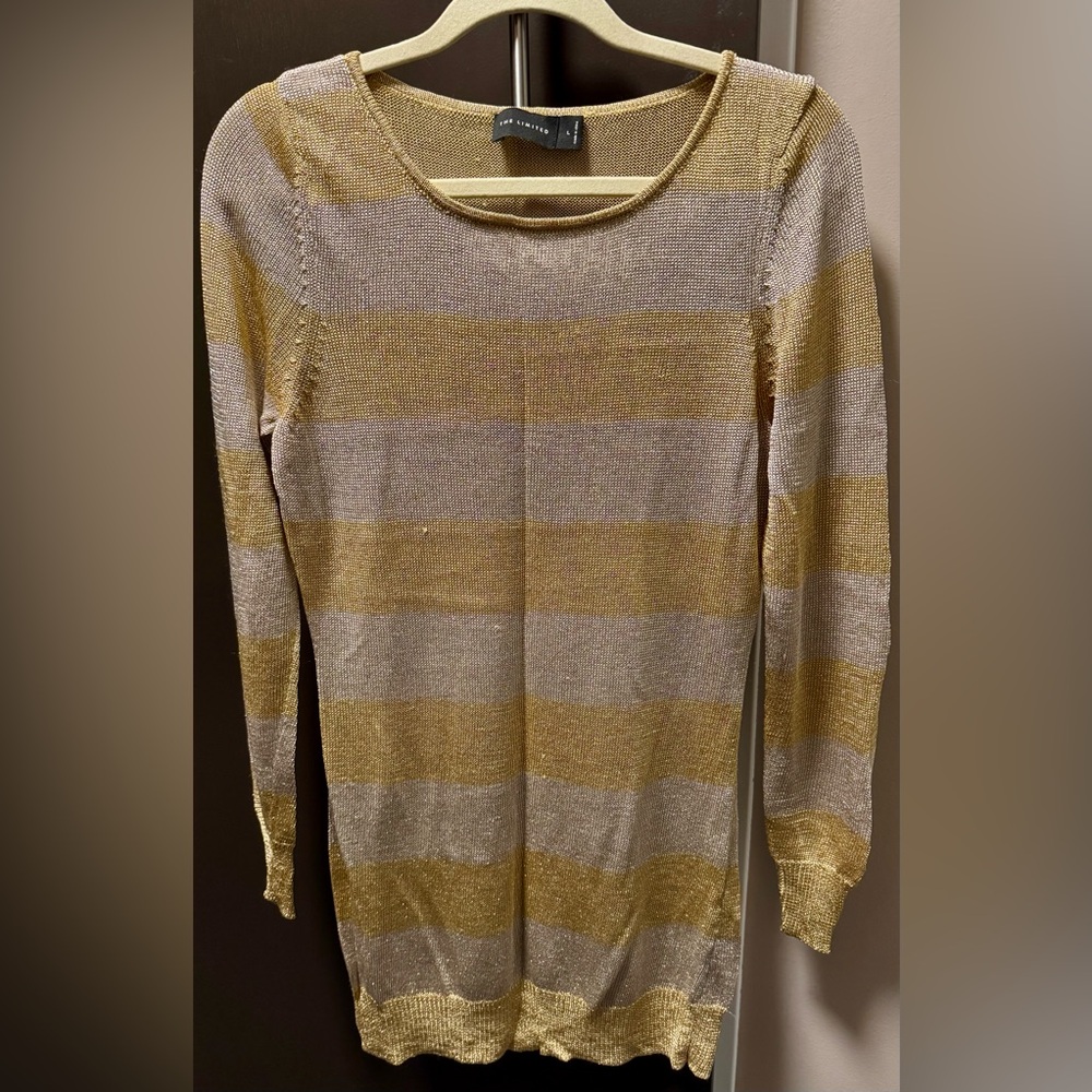🌟 Vintage The Limited Metallic Gold Striped Sweater/Tunic/Dress – Size L 🌟EUC